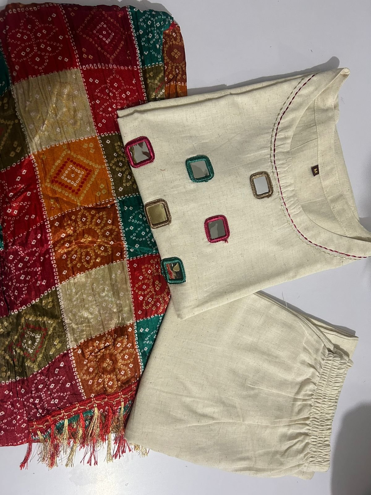 White Khadi Flex Cotton Embroidered Suit Set